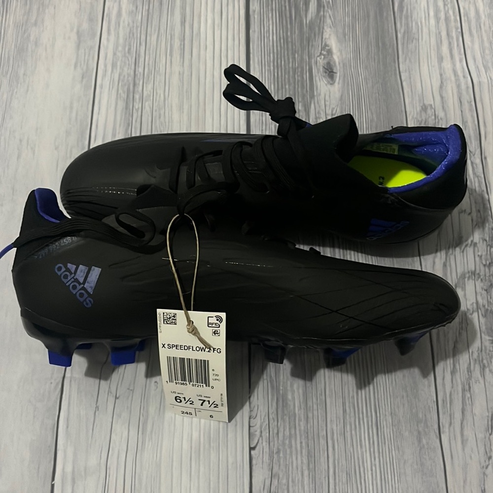 Unisex Black and Blue Adidas Soccer Cleats